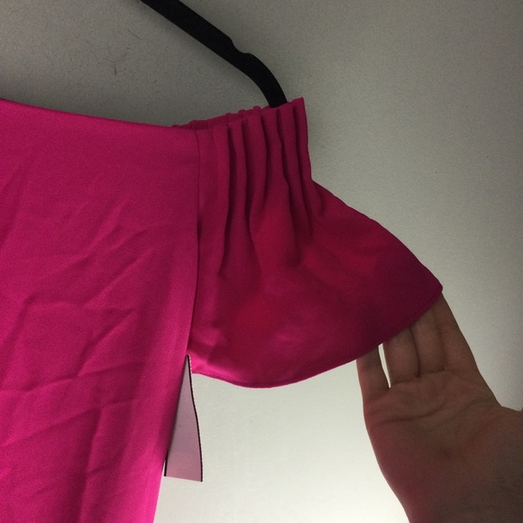 NWT Trina Turk Exceptional Off Shoulder Pintuck Pleated Pink Fuchsia Shift Dress - Picture 7 of 13